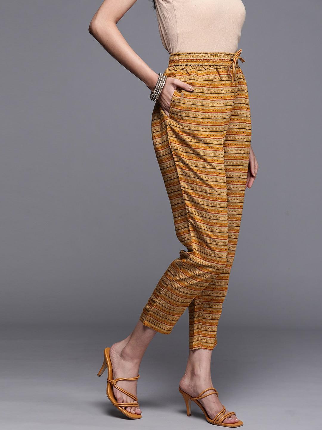 Yellow Striped Silk Trousers