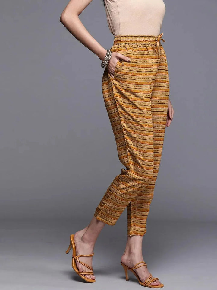 Yellow Striped Silk Trousers - Libas