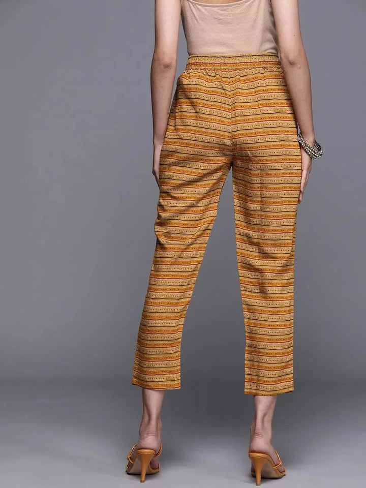 Yellow Striped Silk Trousers - Libas