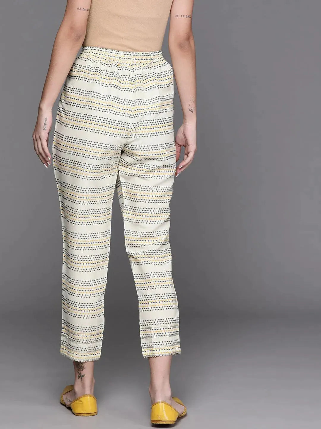 Yellow Striped Silk Trousers - Libas 
