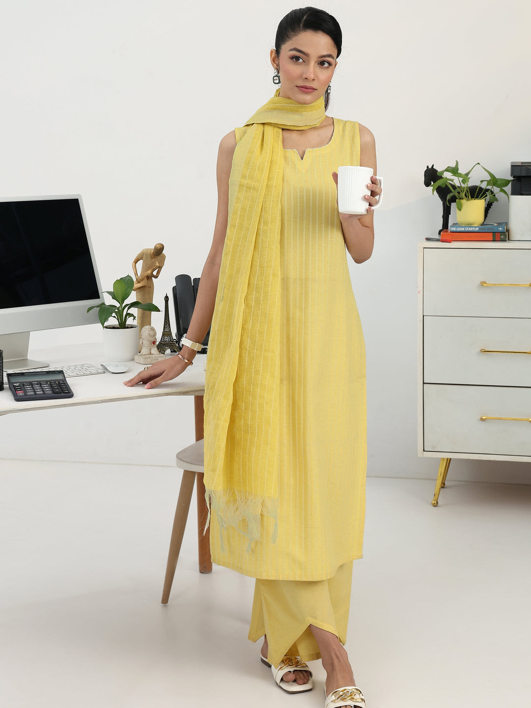  Anya-Cut Sunlit Striped Cotton Blend Suit Set 