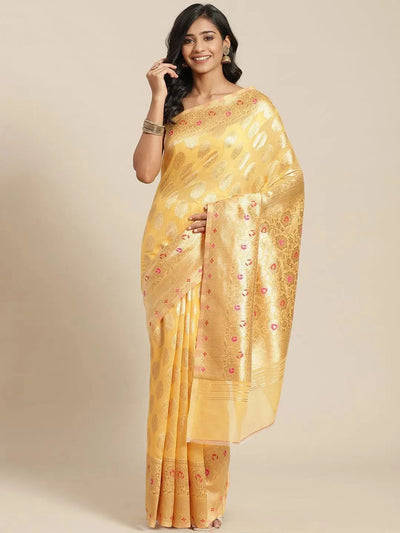 Yellow Woven Design Brocade Saree - Libas