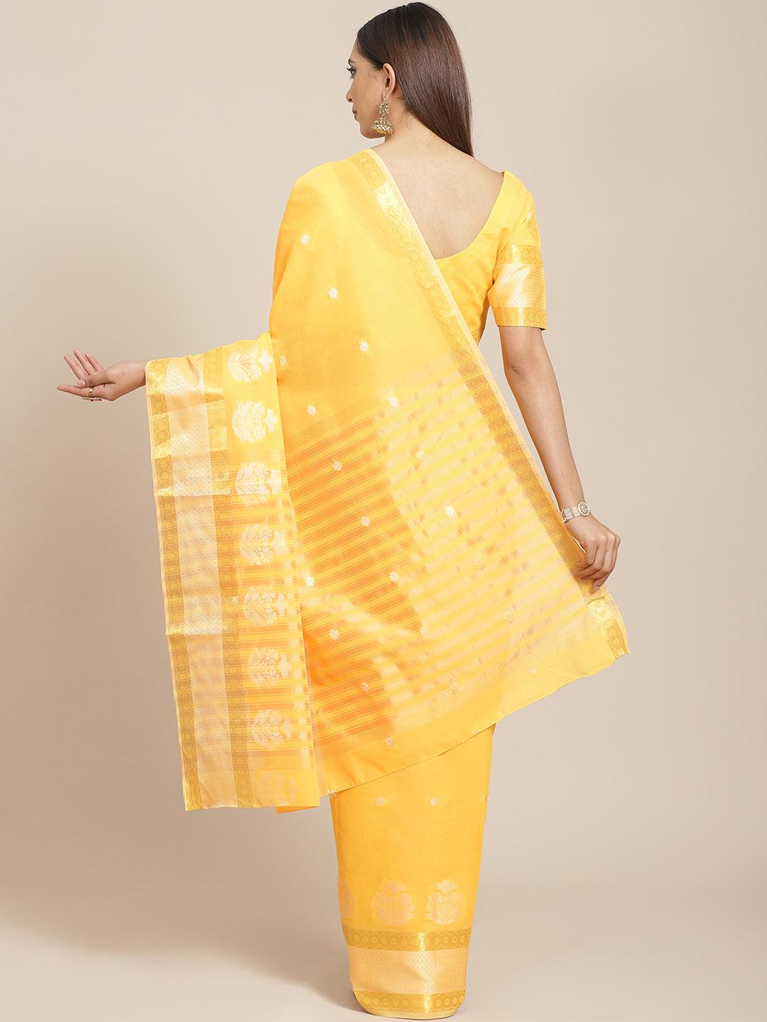 Yellow Woven Design Cotton Saree - Libas