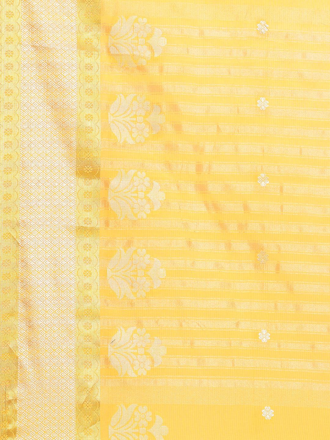 Yellow Woven Design Cotton Saree - Libas