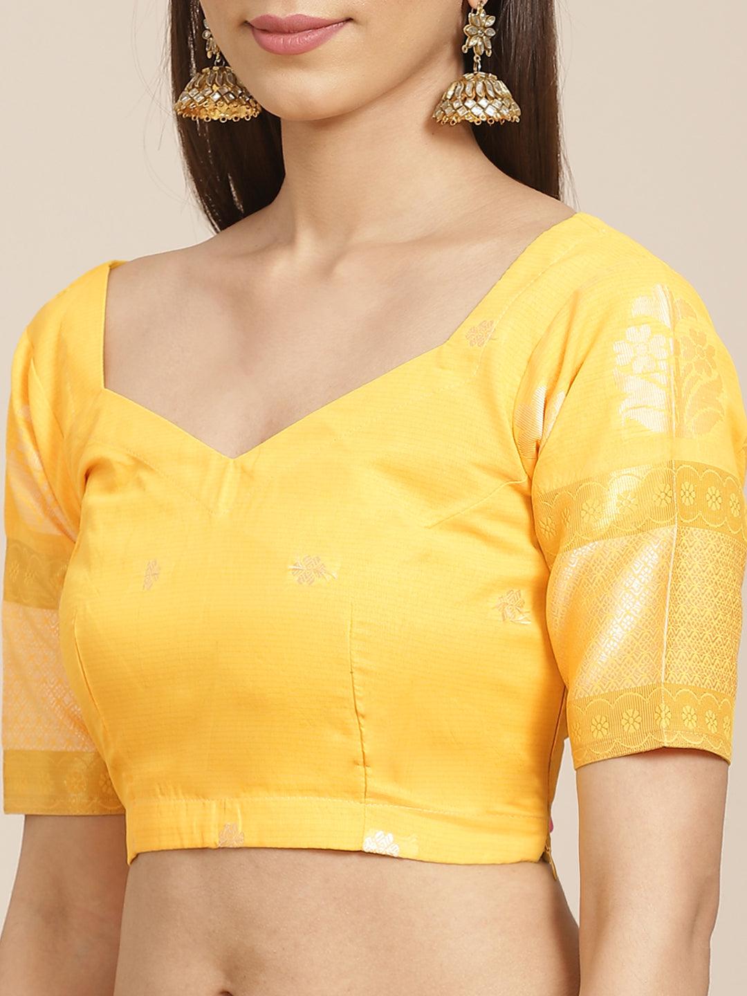 Yellow Woven Design Cotton Saree