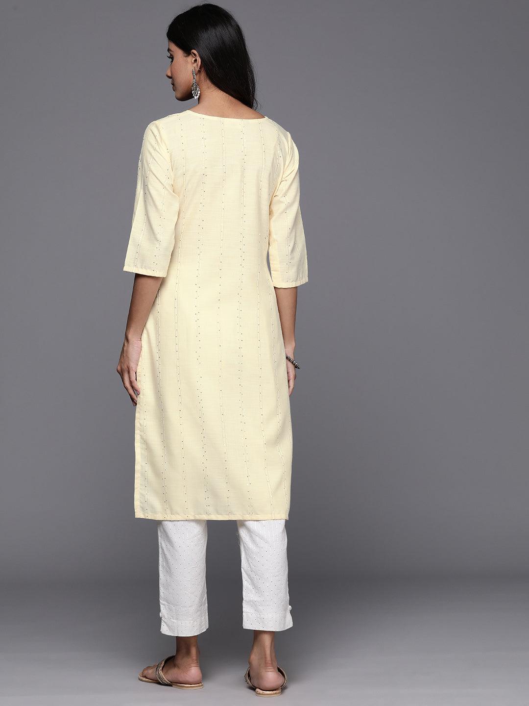 Yellow Woven Design Cotton Straight Kurta - Libas