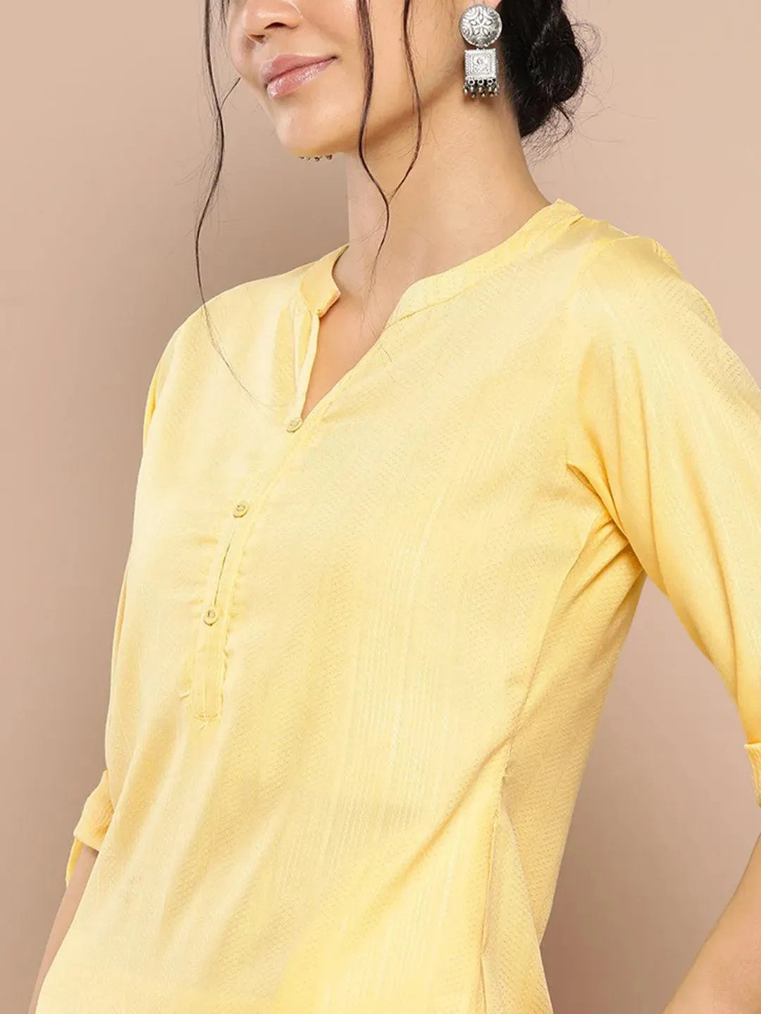 Yellow Woven Design Cotton Straight Kurta - Libas 