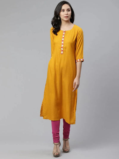 Yellow Woven Design Rayon Kurta - Libas