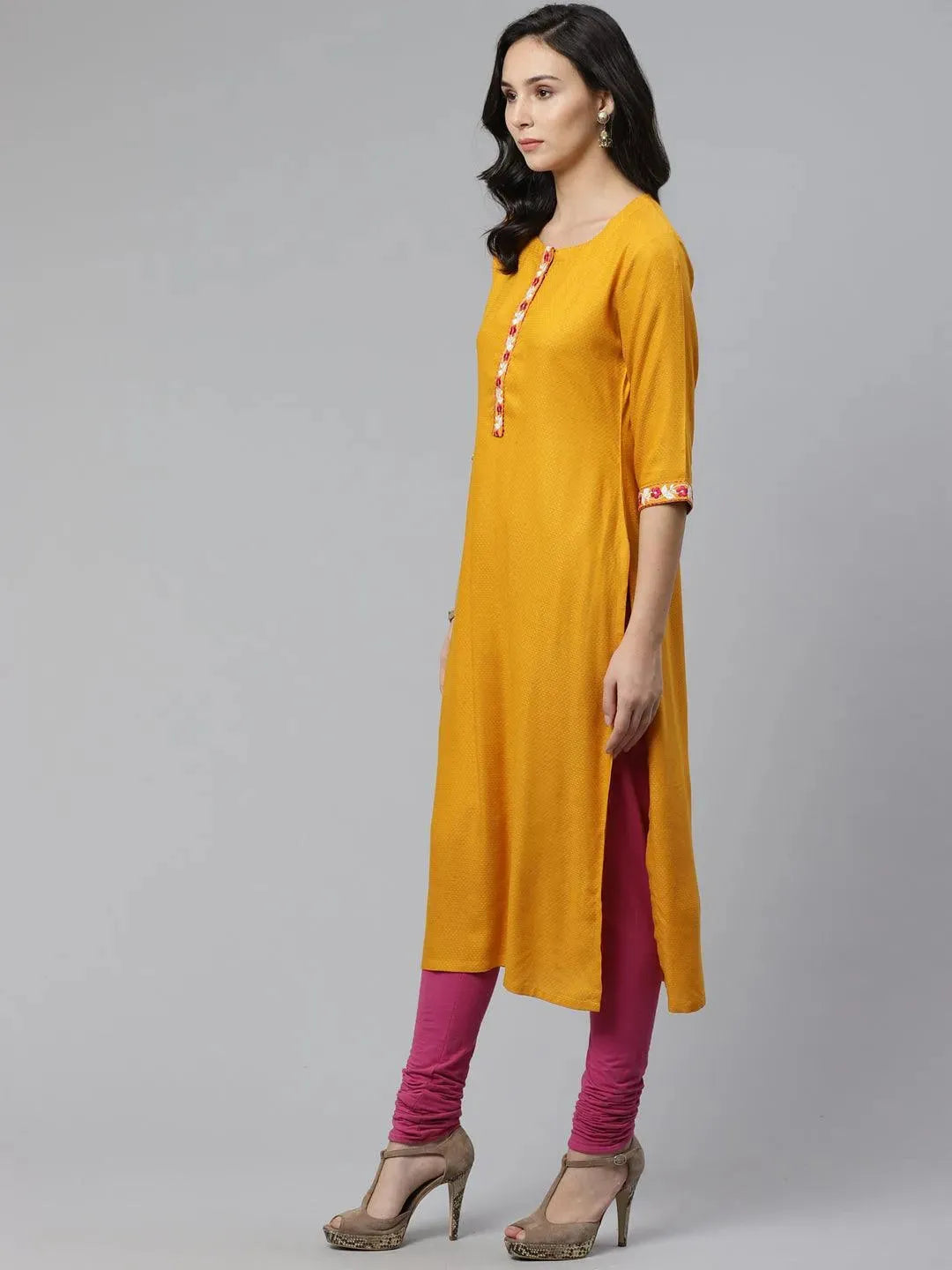 

Buy Yellow Woven Design Rayon Kurta - 9025-XS | Libas Ethnic Wear Online