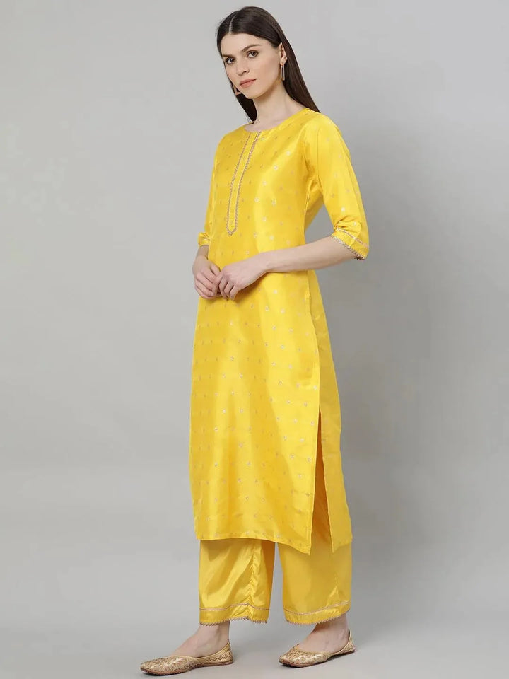 Yellow Woven Design Shantoon Suit Set - Libas