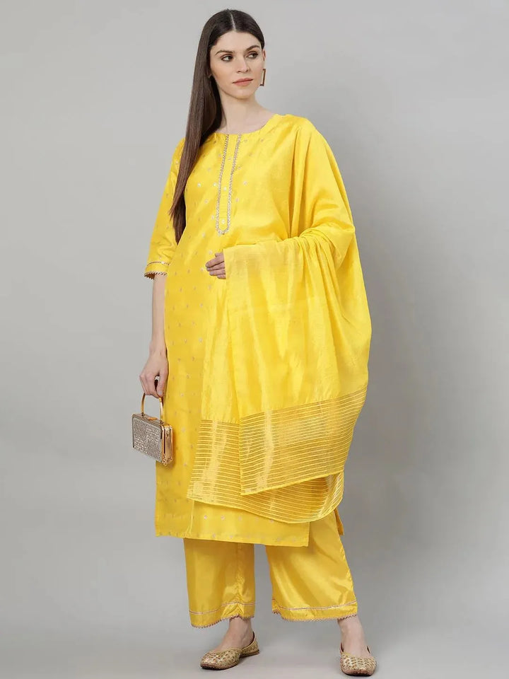 Yellow Woven Design Shantoon Suit Set - Libas