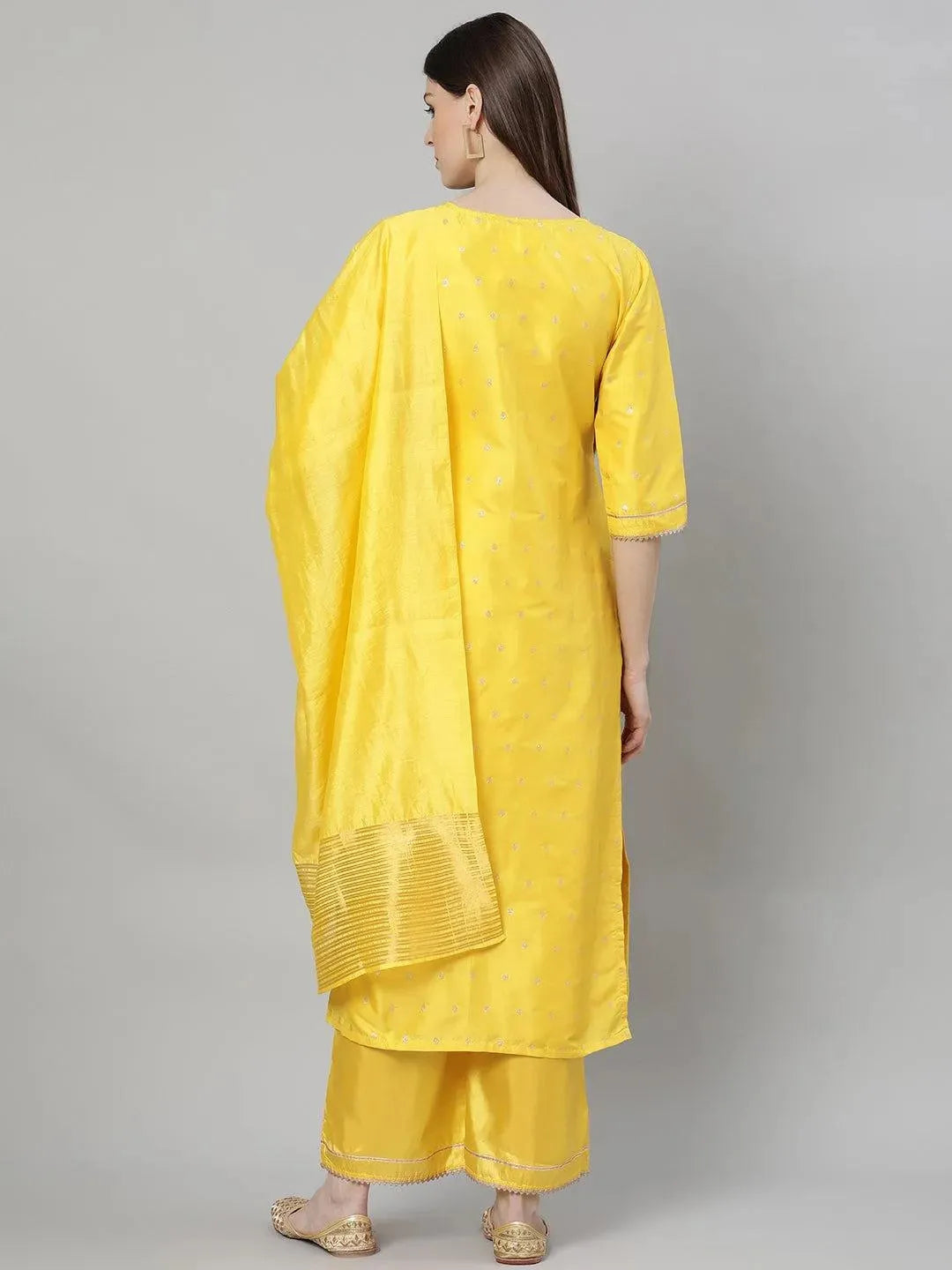 Yellow Woven Design Shantoon Suit Set - Libas 