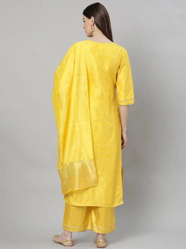 Yellow Woven Design Shantoon Suit Set - Libas