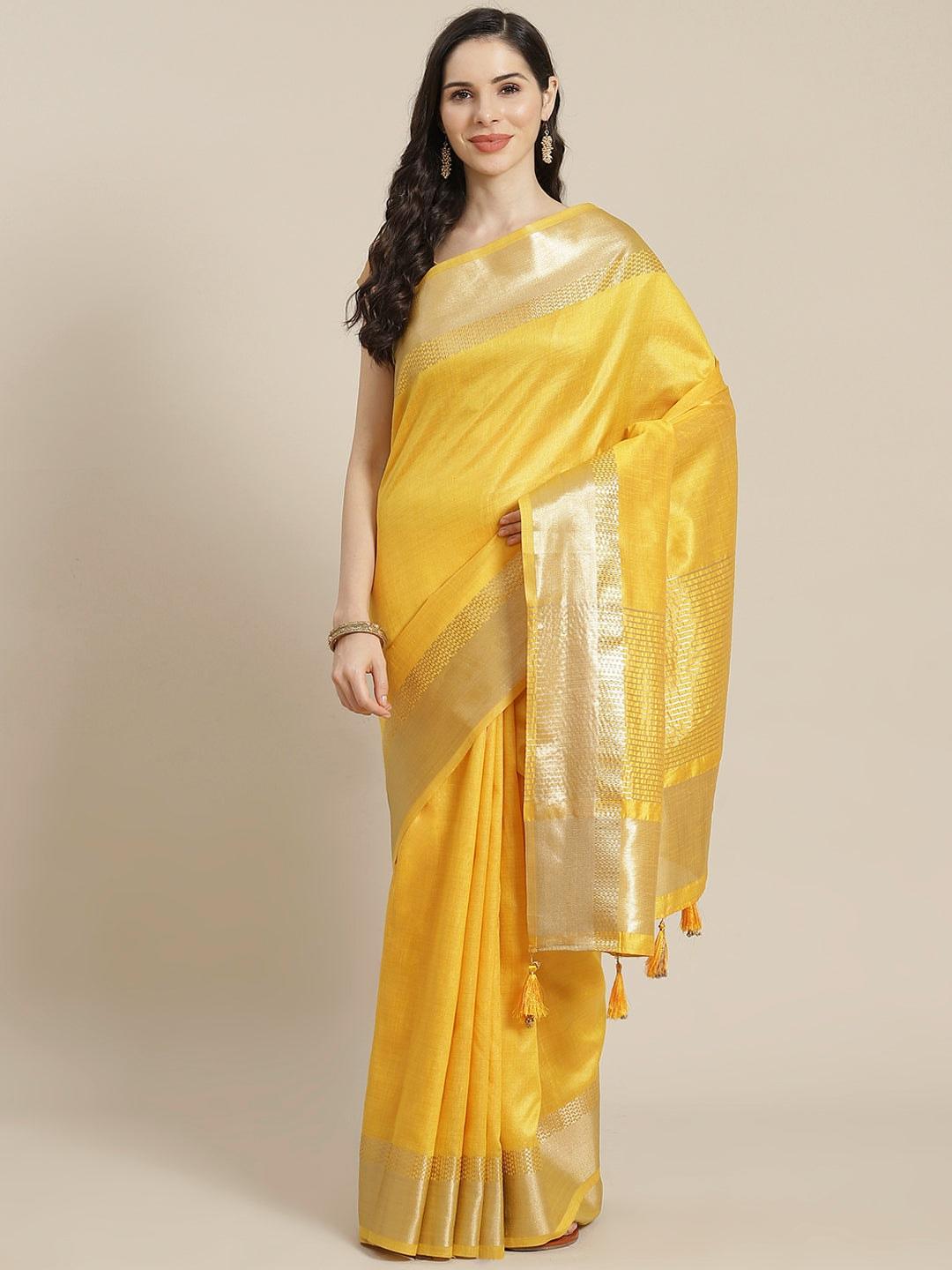 Yellow Woven Design Silk Blend Saree