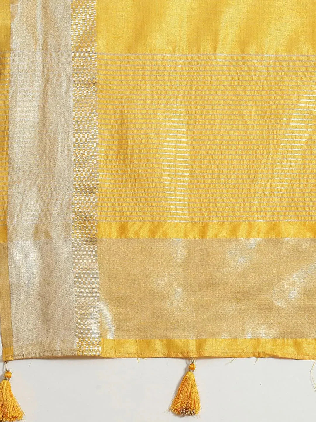 Yellow Woven Design Silk Blend Saree - Libas 
