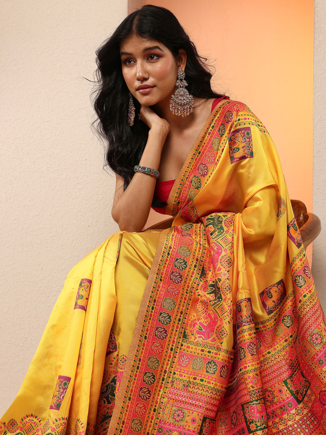 Yellow Woven Design Silk Blend Saree With Unstitched Blouse Piece