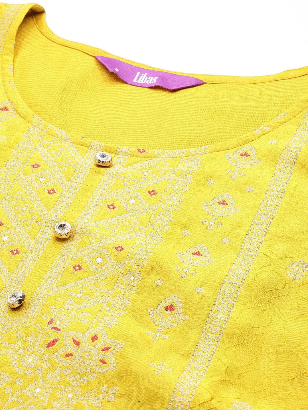 Yellow Woven Design Silk Blend Straight Kurta With Palazzos & Dupatta - Libas 