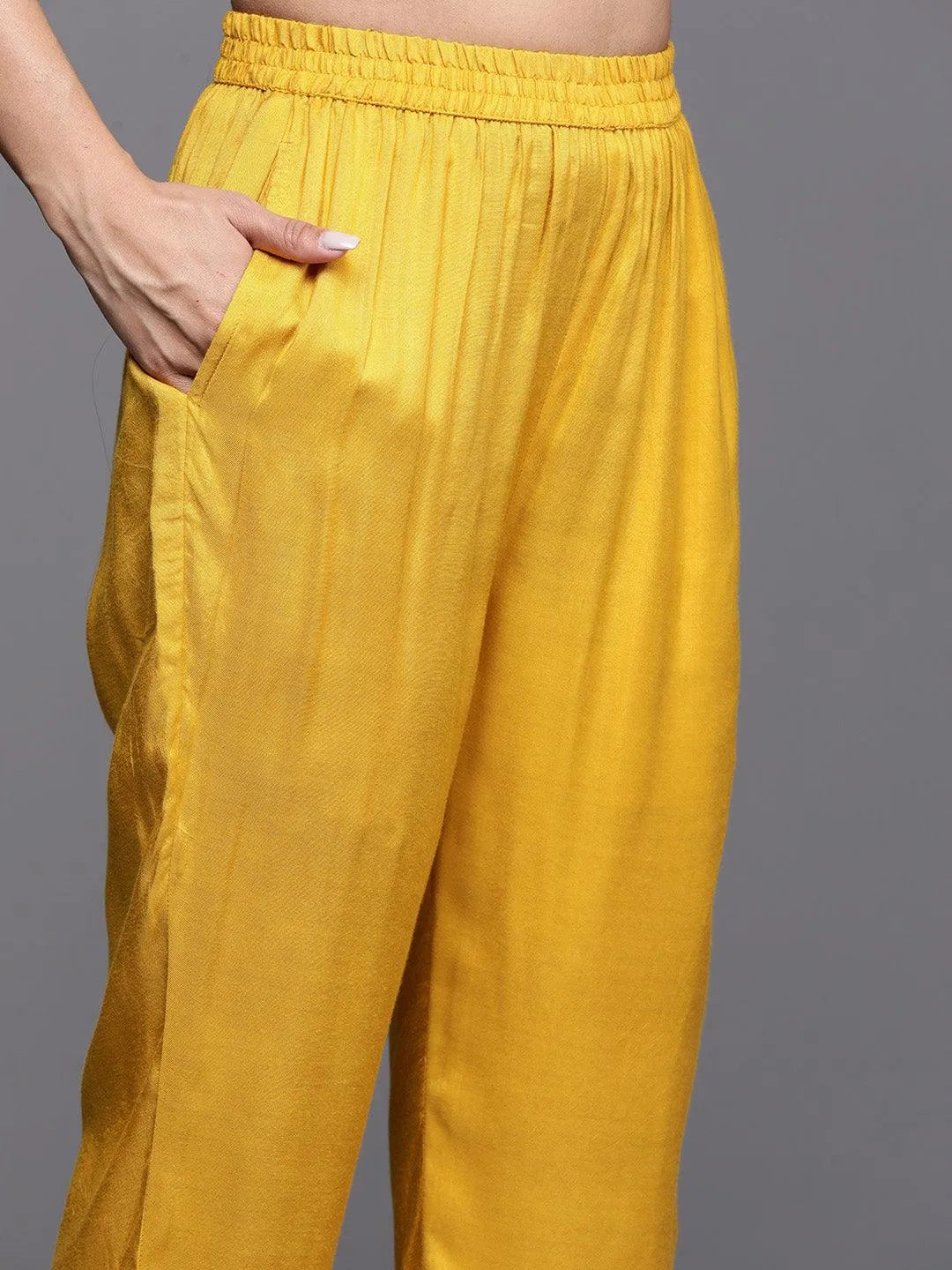 Yellow Woven Design Silk Blend Straight Kurta With Palazzos & Dupatta - Libas 