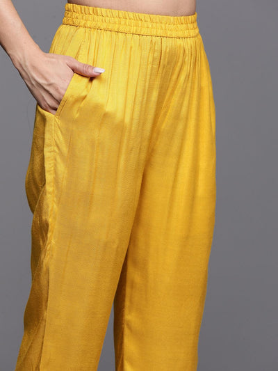 Yellow Woven Design Silk Blend Straight Kurta With Palazzos & Dupatta - Libas