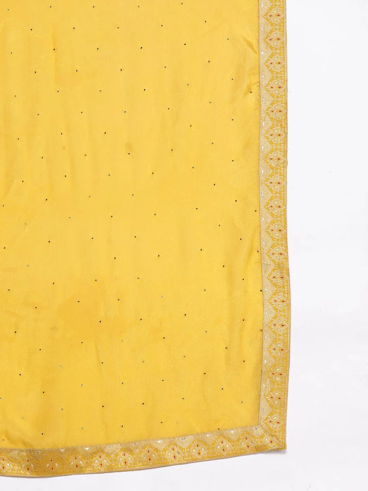 Yellow Woven Design Silk Blend Straight Kurta With Palazzos & Dupatta - Libas