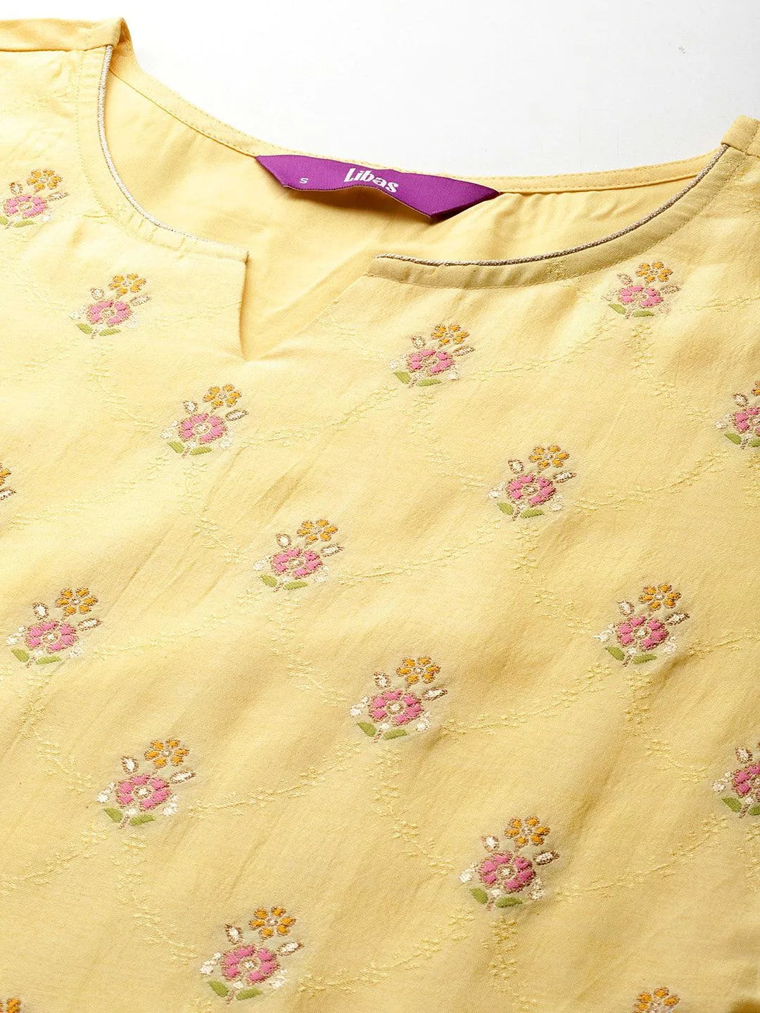 Yellow Woven Design Silk Blend Straight Kurta With Trousers & Dupatta - Libas 