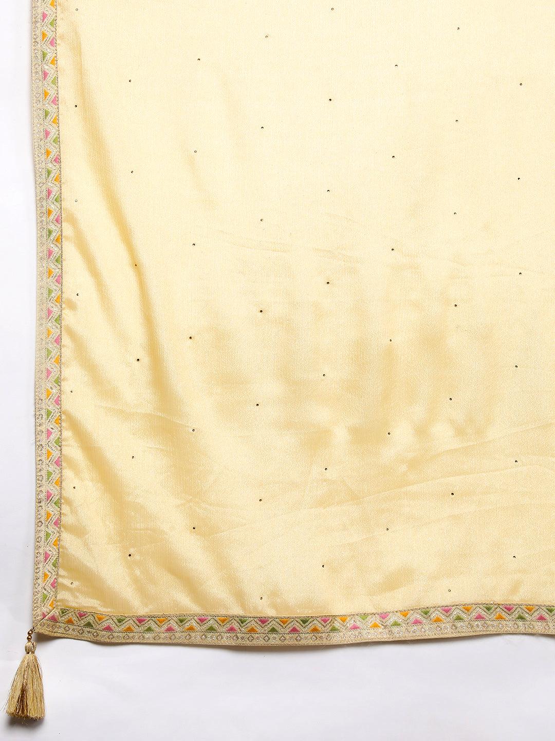Yellow Woven Design Silk Blend Straight Kurta With Trousers & Dupatta