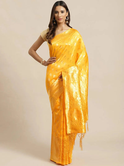 Yellow Woven Design Silk Saree - Libas