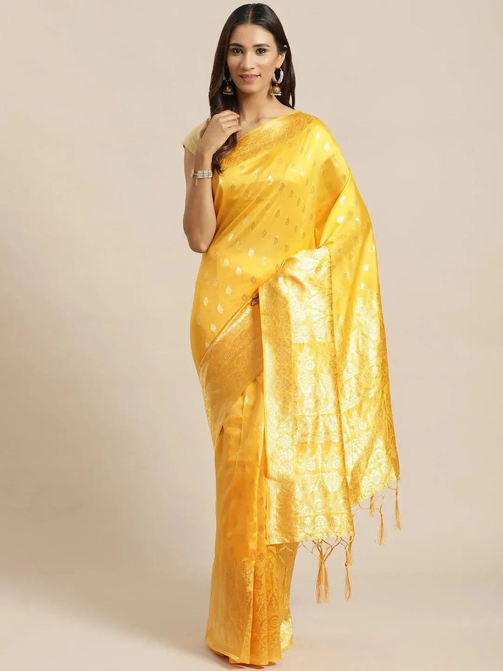 Yellow Woven Design Silk Saree - Libas