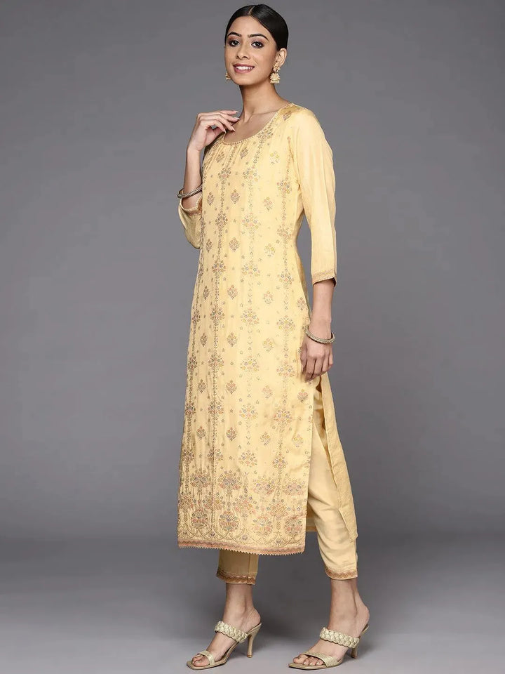 Yellow Woven Design Silk Suit Set - Libas