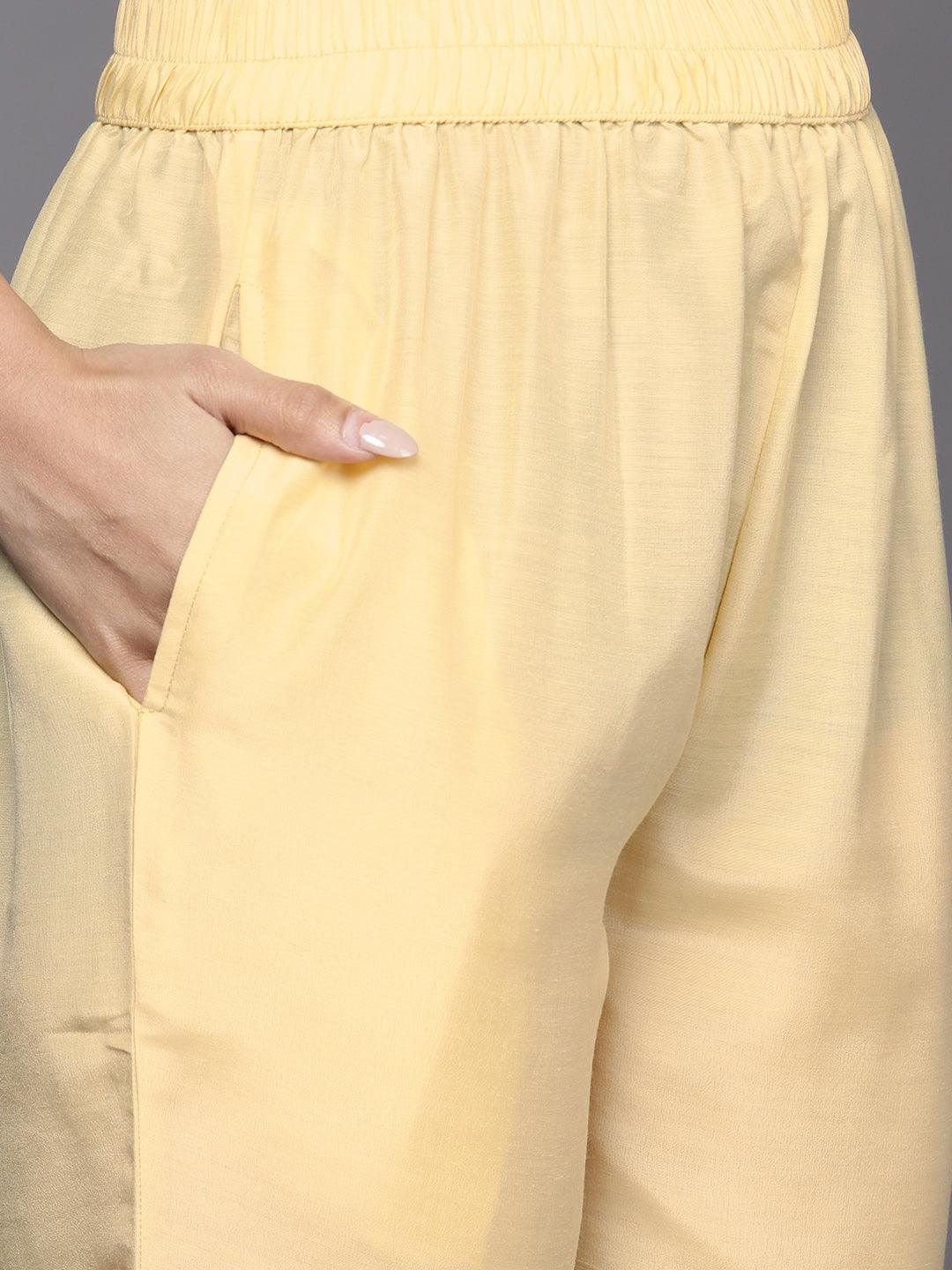 Yellow Woven Design Silk Straight Kurta With Dupatta