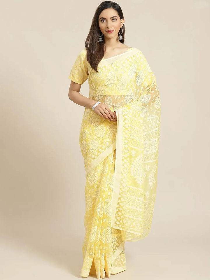 Yellow Woven Design Tissue Saree - Libas