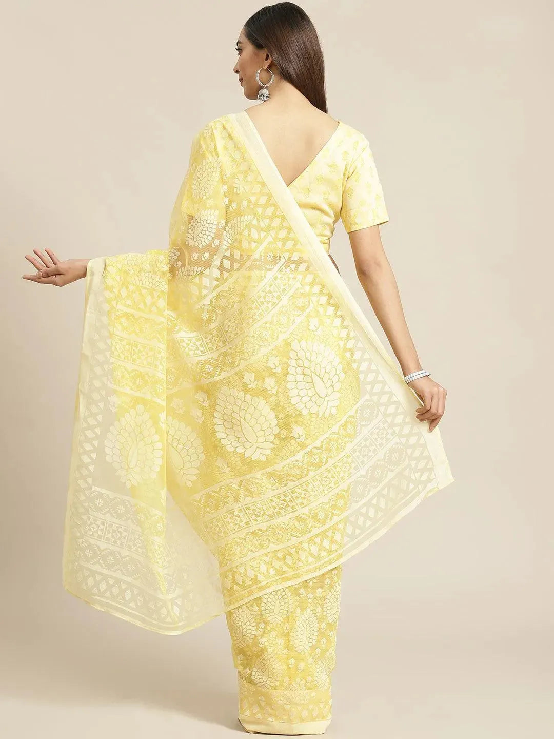 Yellow Woven Design Tissue Saree - Libas