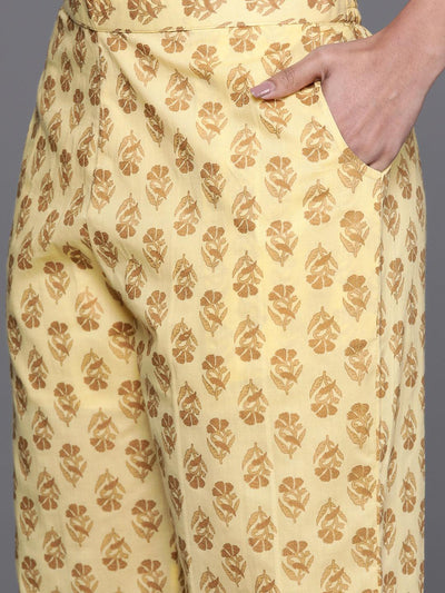 Yellow Yoke Design Cotton A-Line Kurta With Palazzos & Dupatta - Libas