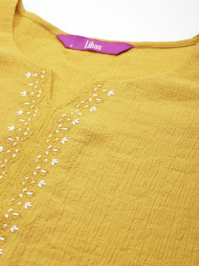 Yellow Yoke Design Cotton Blend Straight Kurti - Libas