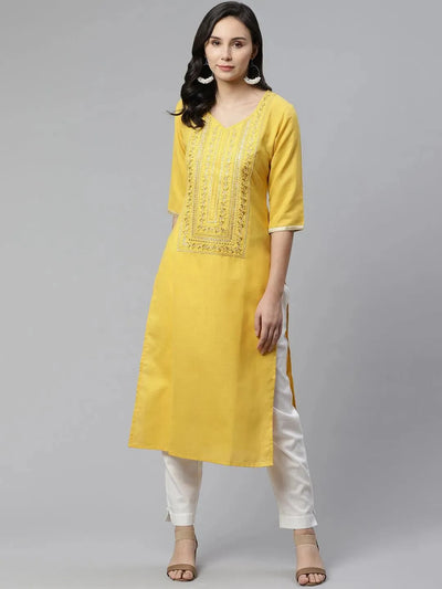 Yellow Yoke Design Cotton Kurta - Libas