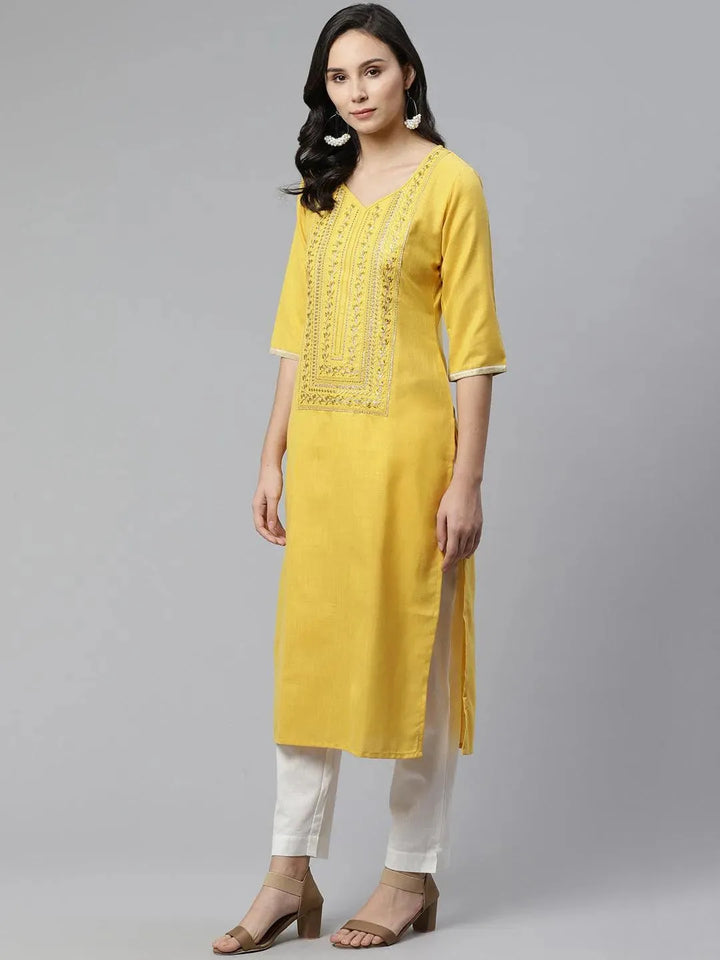 Yellow Yoke Design Cotton Kurta - Libas