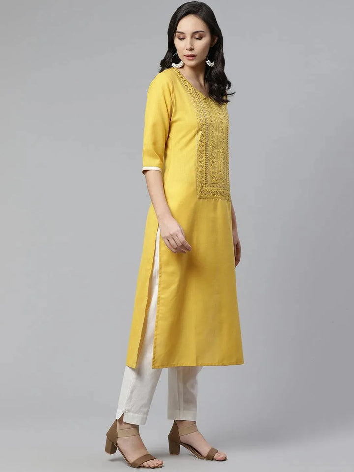 Yellow Yoke Design Cotton Kurta - Libas