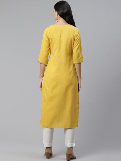 Yellow Yoke Design Cotton Kurta - Libas