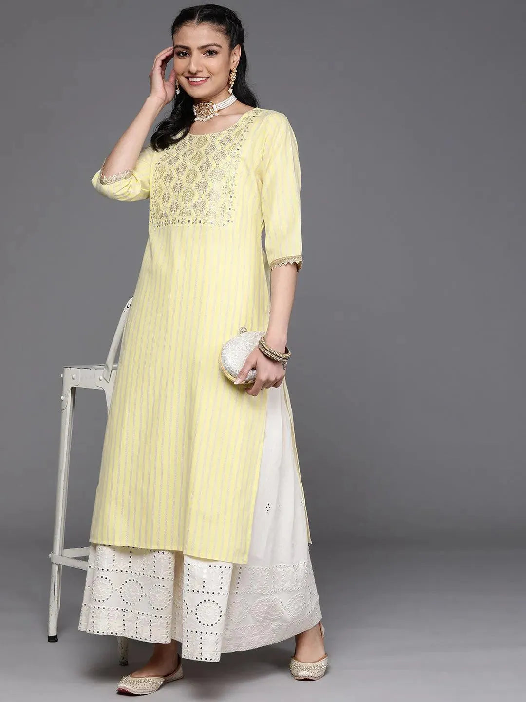 Yellow Yoke Design Cotton Silk Kurta - Libas