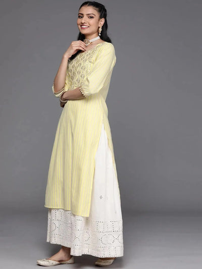 Yellow Yoke Design Cotton Silk Kurta - Libas