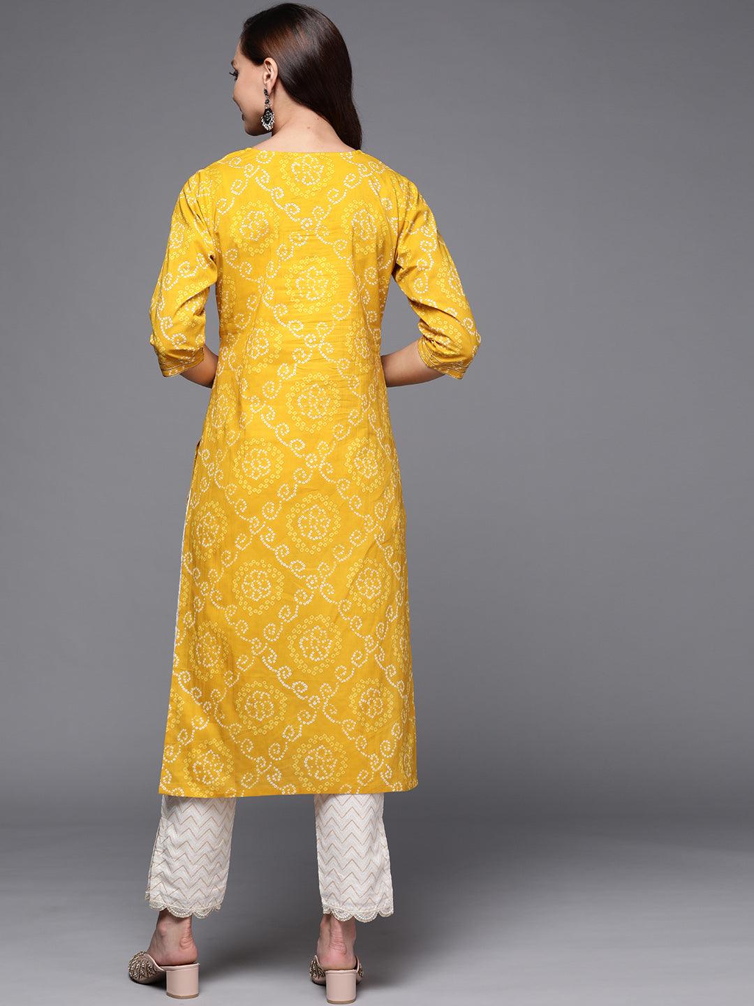 Yellow Yoke Design Cotton Straight Kurta - Libas