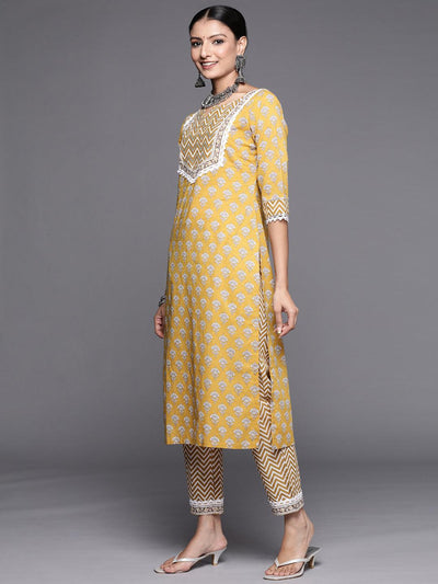 Yellow Yoke Design Cotton Straight Suit Set - Libas