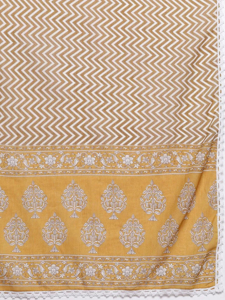 Yellow Yoke Design Cotton Straight Suit Set - Libas