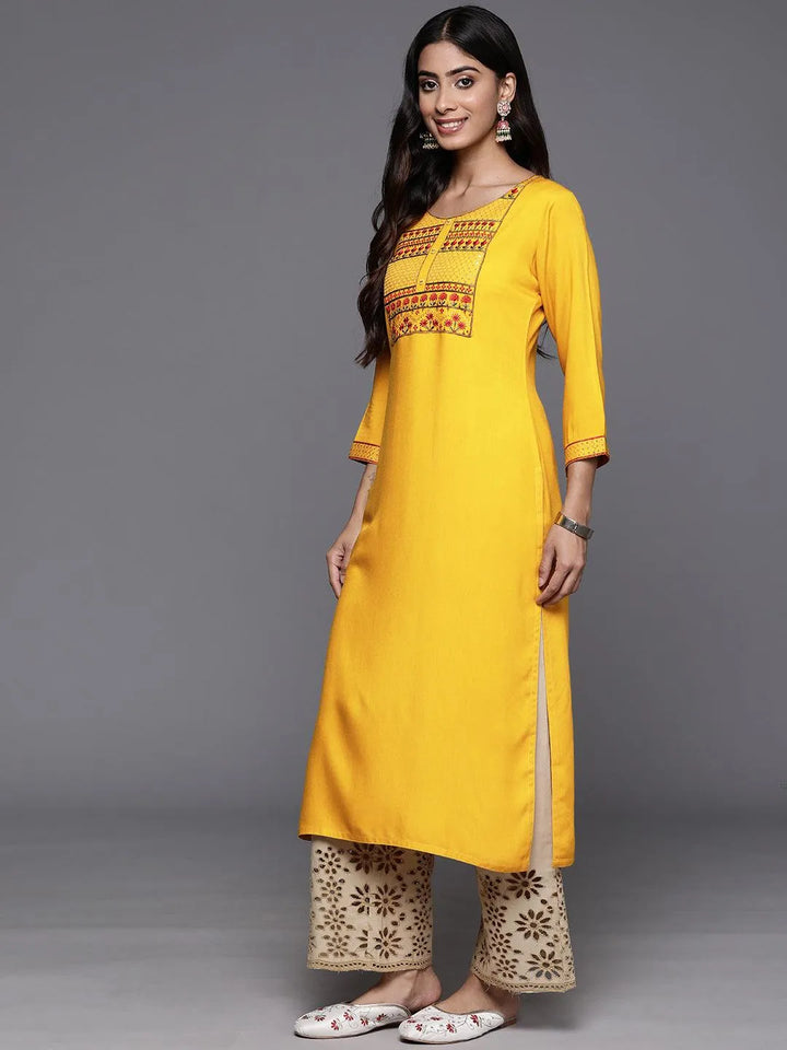 Yellow Yoke Design Rayon Straight Kurta - Libas