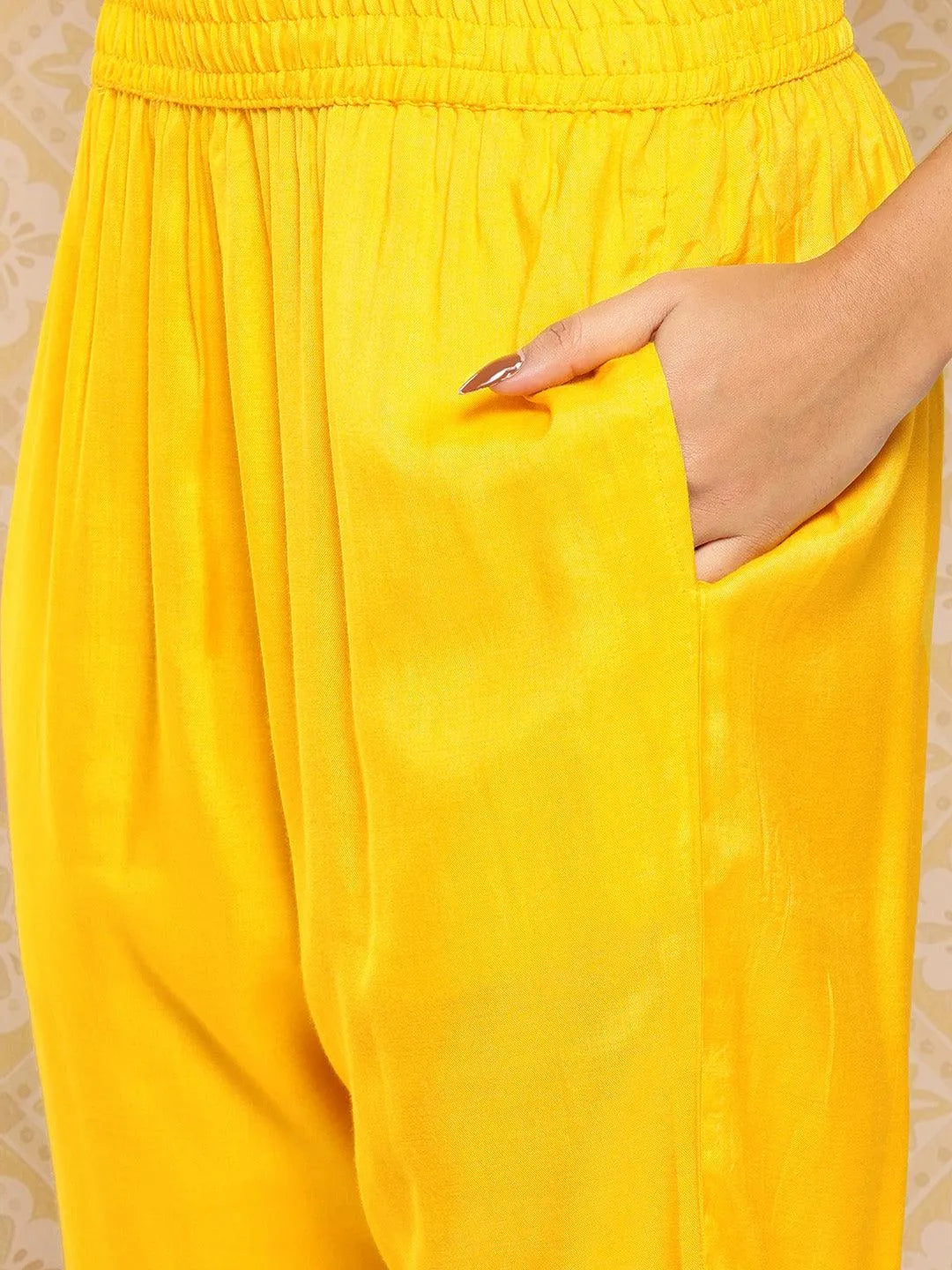 Yellow Yoke Design Silk Blend Kurta With Trousers & Dupatta - Libas 