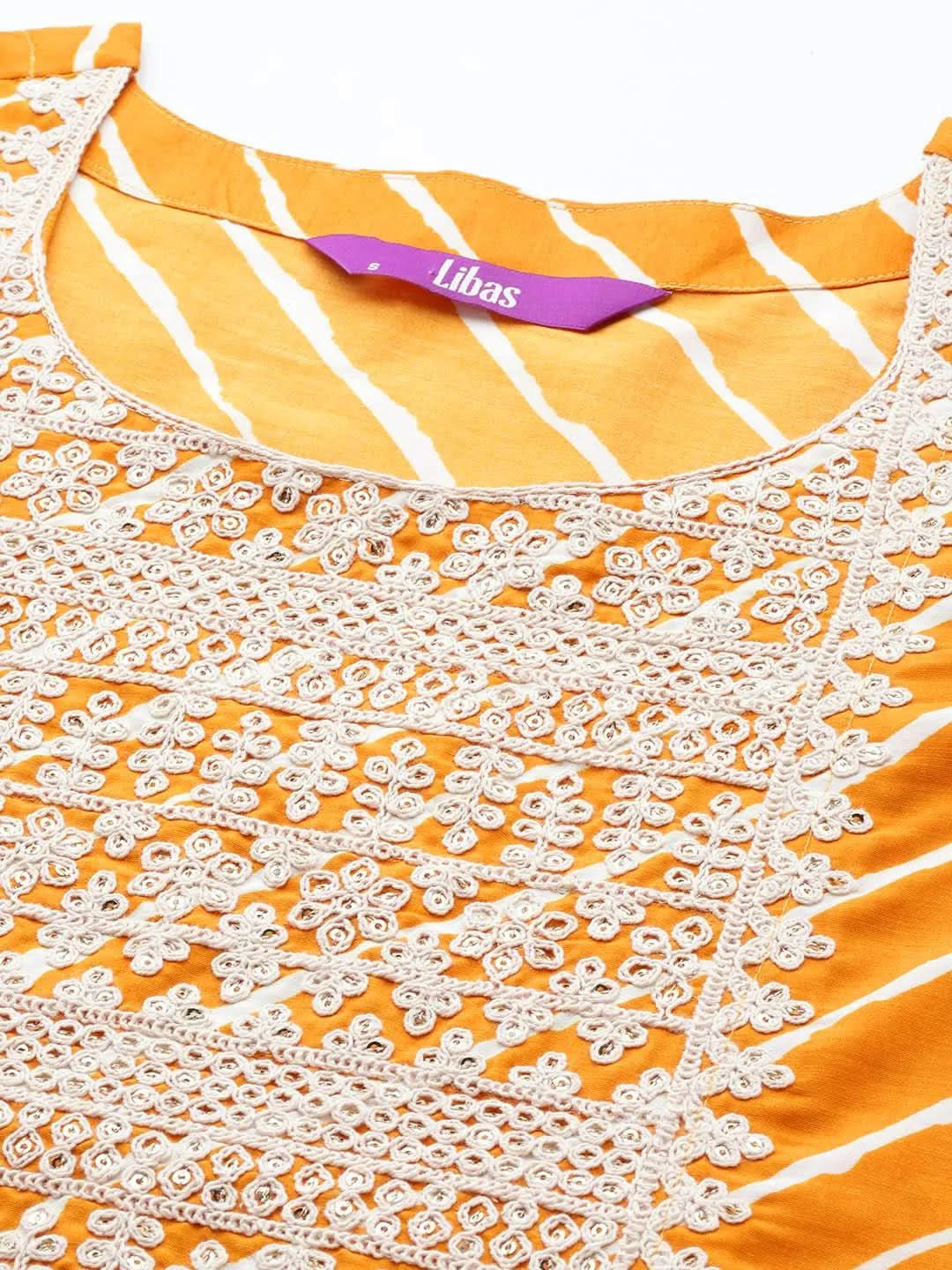 Yellow Yoke Design Silk Blend Straight Suit Set With Trousers - Libas 