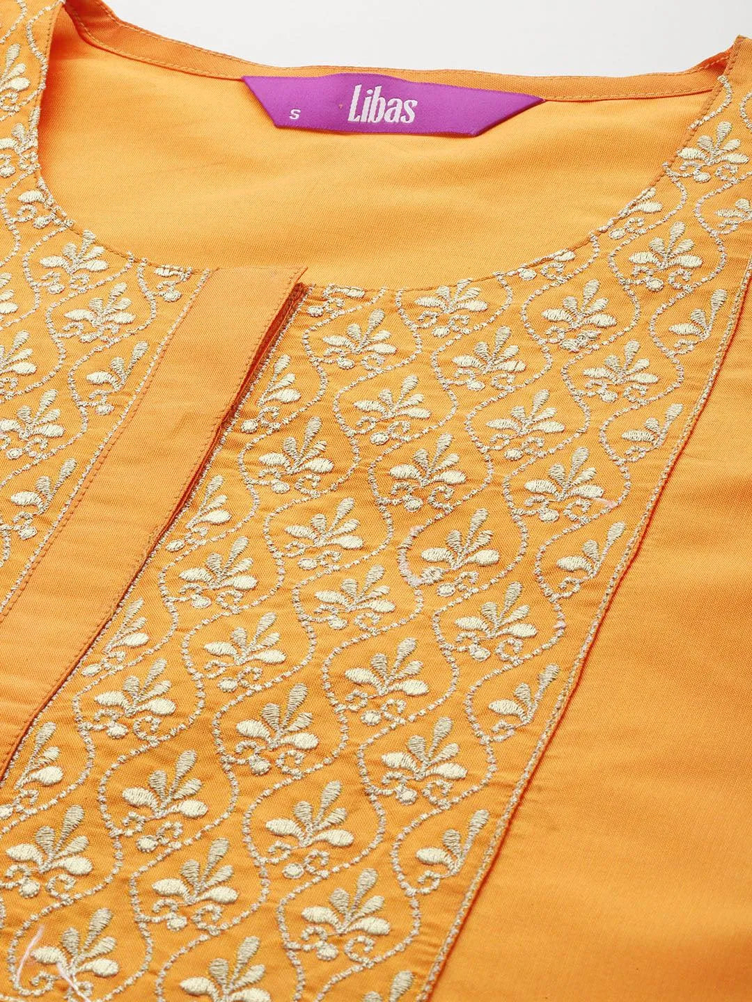 Yellow Yoke Design Silk Blend Straight Kurta With Trousers & Dupatta - Libas 
