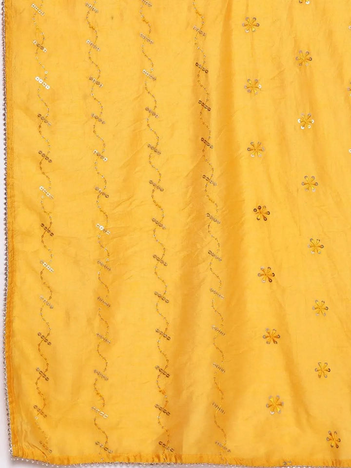 Yellow Yoke Design Silk Blend Straight Suit Set With Trousers - Libas