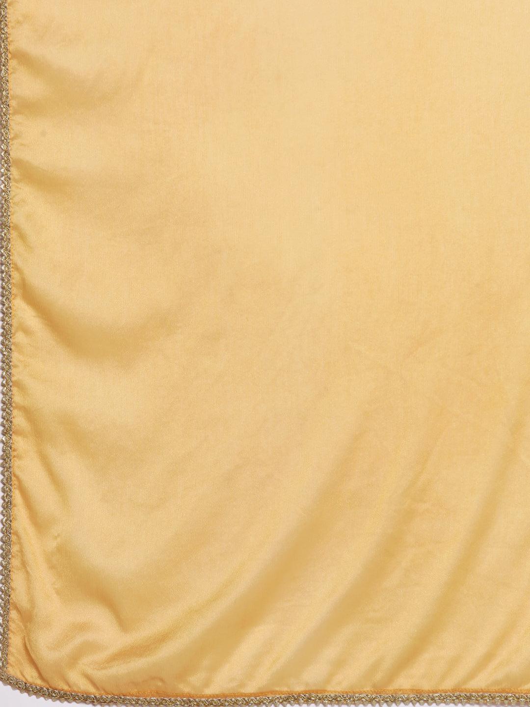 Yellow Yoke Design Silk Blend Straight Kurta With Trousers & Dupatta