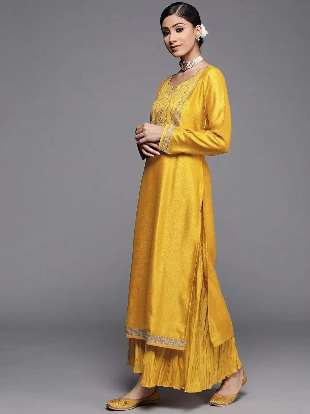

Yellow Yoke Design Silk Kurta